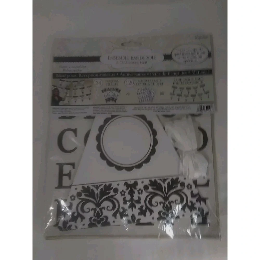 Party Banner Kit Personalized Amscan Black White Polka Dots Floral Scroll Create